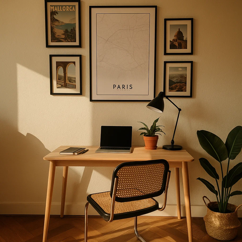 Gallery wall met reisfoto's en kaarten