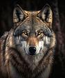 Indringend aankijkende grijze wolf