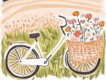 Fiets met bloemen in fietsmand