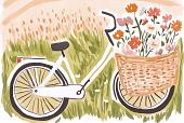 Fiets met bloemen in fietsmand