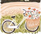 Fiets met bloemen in fietsmand