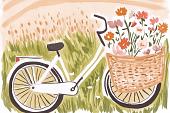 Fiets met bloemen in fietsmand