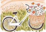 Fiets met bloemen in fietsmand