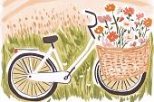 Fiets met bloemen in fietsmand