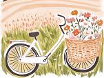 Fiets met bloemen in fietsmand