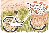 Fiets met bloemen in fietsmand