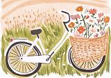 Fiets met bloemen in fietsmand