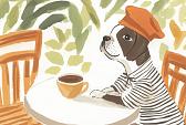 Hond zittend aan tafel