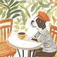 Hond zittend aan tafel
