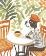 Hond zittend aan tafel
