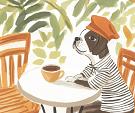 Hond zittend aan tafel