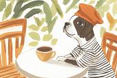 Hond zittend aan tafel