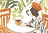 Hond zittend aan tafel