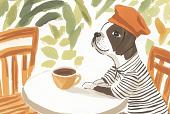 Hond zittend aan tafel