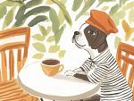 Hond zittend aan tafel