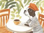 Hond zittend aan tafel