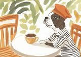 Hond zittend aan tafel