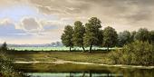 Olieverfschilderij met landschap