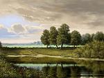 Olieverfschilderij met landschap