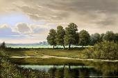 Olieverfschilderij met landschap