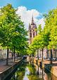 Gracht met scheve kerktoren, Oude Kerk, Delft