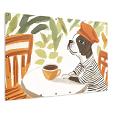 hond zittend aan tafel mock up tuinposter liggend
