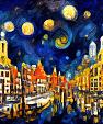 Maanverlichte nacht, geïnspireerd op Van Gogh