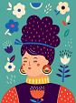 Portret met bloemencompositie blauw