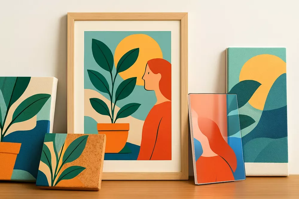 Unieke illustratie met vrouw en plant