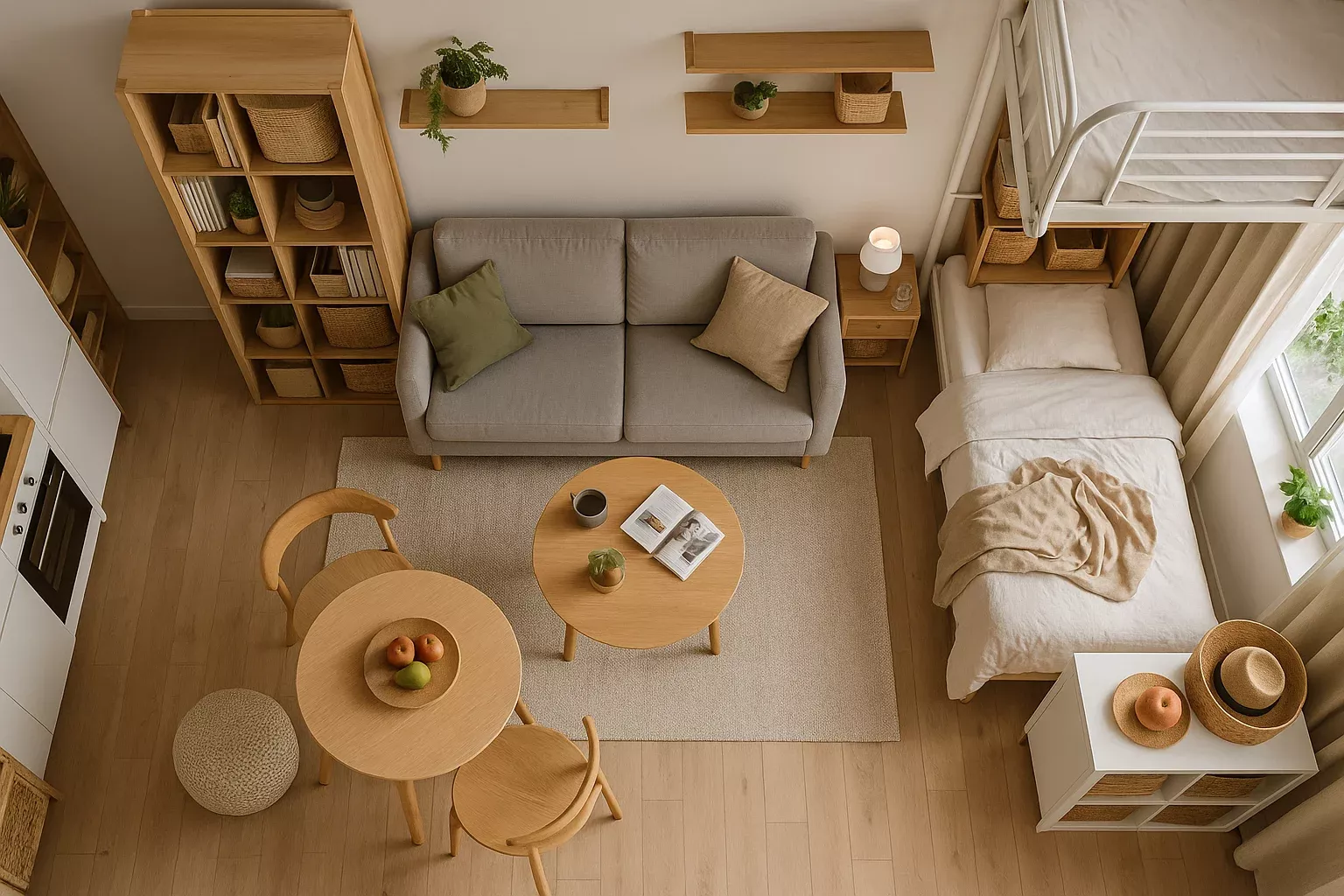 Klein appartement ingericht van bovenaf