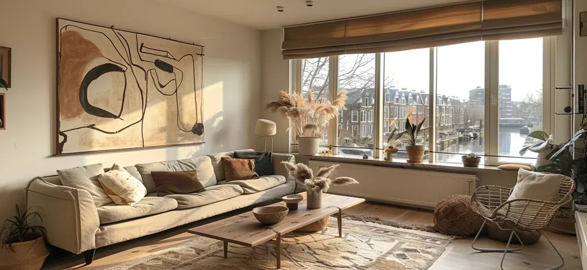 Een kamer met schilderij opgehangen zonder boren