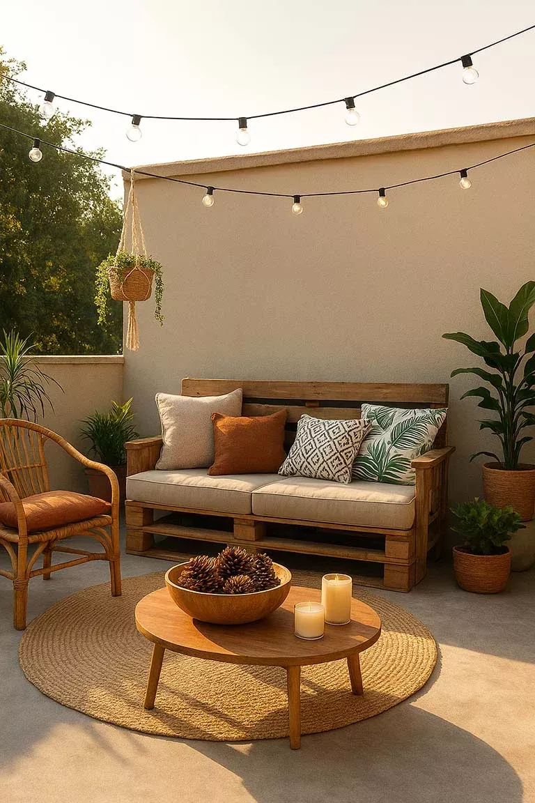 Bohemian (boho) exterieur. Dakterras aangekleed in Boho stijl.
