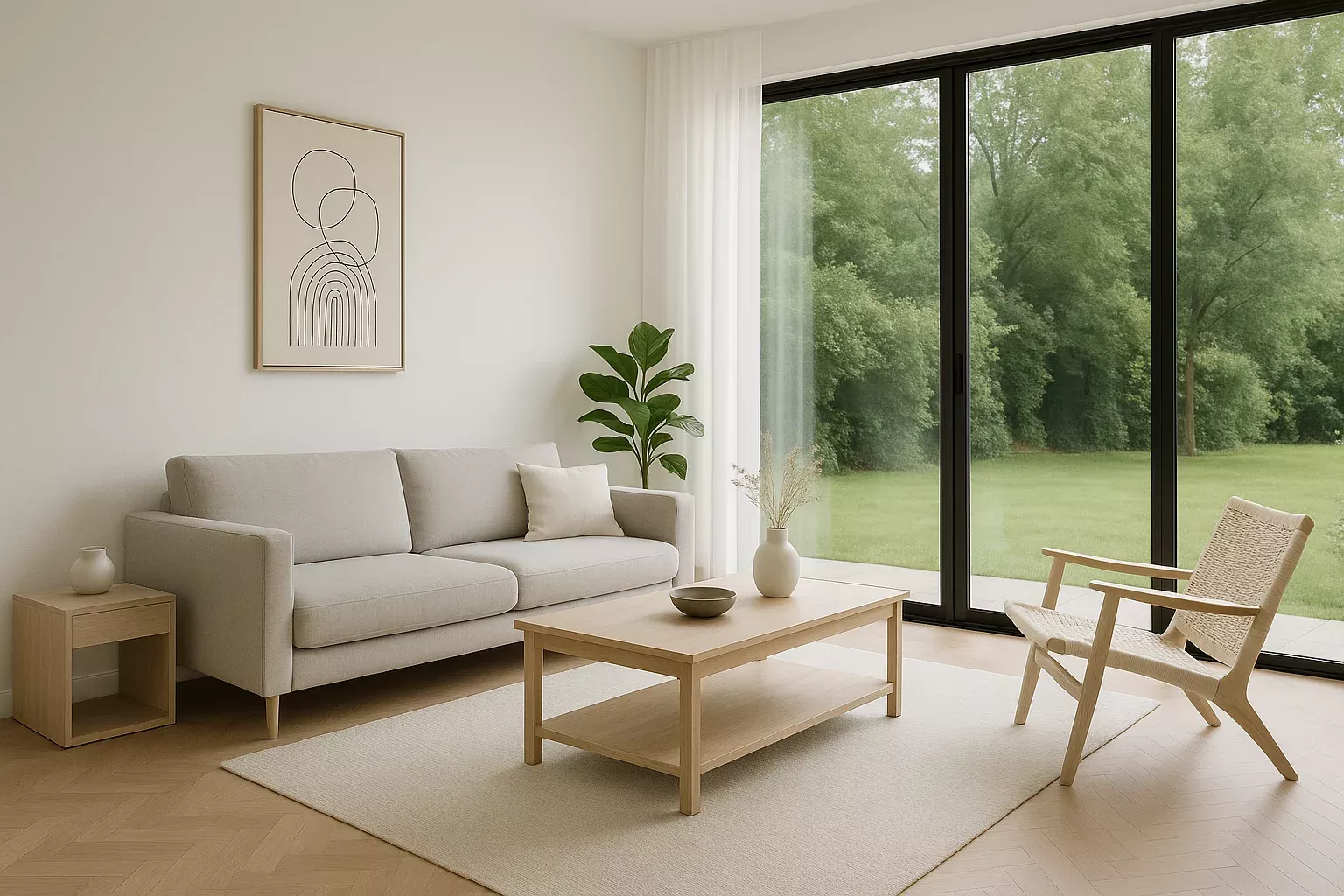 Kenmerken van een minimalistisch stijl in een tuinkamer