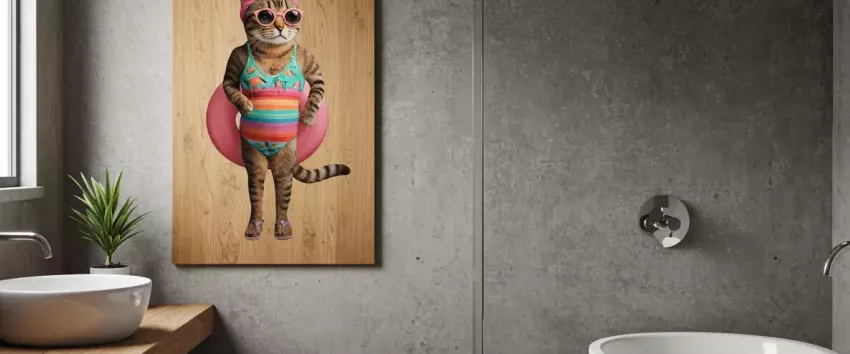 foto op hout in badkamer