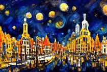 Maanverlichte nacht, geïnspireerd op Van Gogh