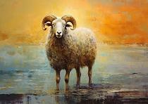 Artistiek olieverfschilderij met schaap