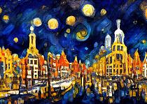 Maanverlichte nacht, geïnspireerd op Van Gogh