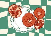 16796 ol groene compositie met uien 70x50