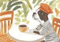 19791 ol hond zittend aan tafel 70x50