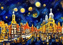 Maanverlichte nacht, geïnspireerd op Van Gogh