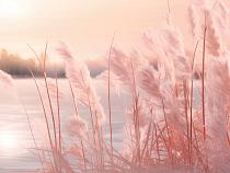 Winters landschap met roze gloed