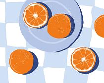 16586 ol sinaasappels op bord 50x40