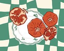 16786 ol groene compositie met uien 50x40