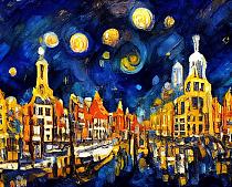 Maanverlichte nacht, geïnspireerd op Van Gogh