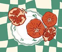 16792 ol groene compositie met uien 60x50