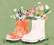 19687 ol bloemen in laarzen 60x50