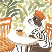 19778 ov hond zittend aan tafel 15x15