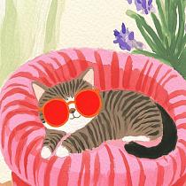 19972 ov relaxende kat met zonnebril 15x15