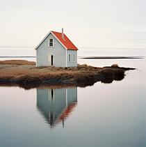 20932 ov weerspiegeling huis in meer 15x15