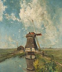 Een Molen aan een Poldervaart, Paul Joseph Constantin Gabriël, 1889